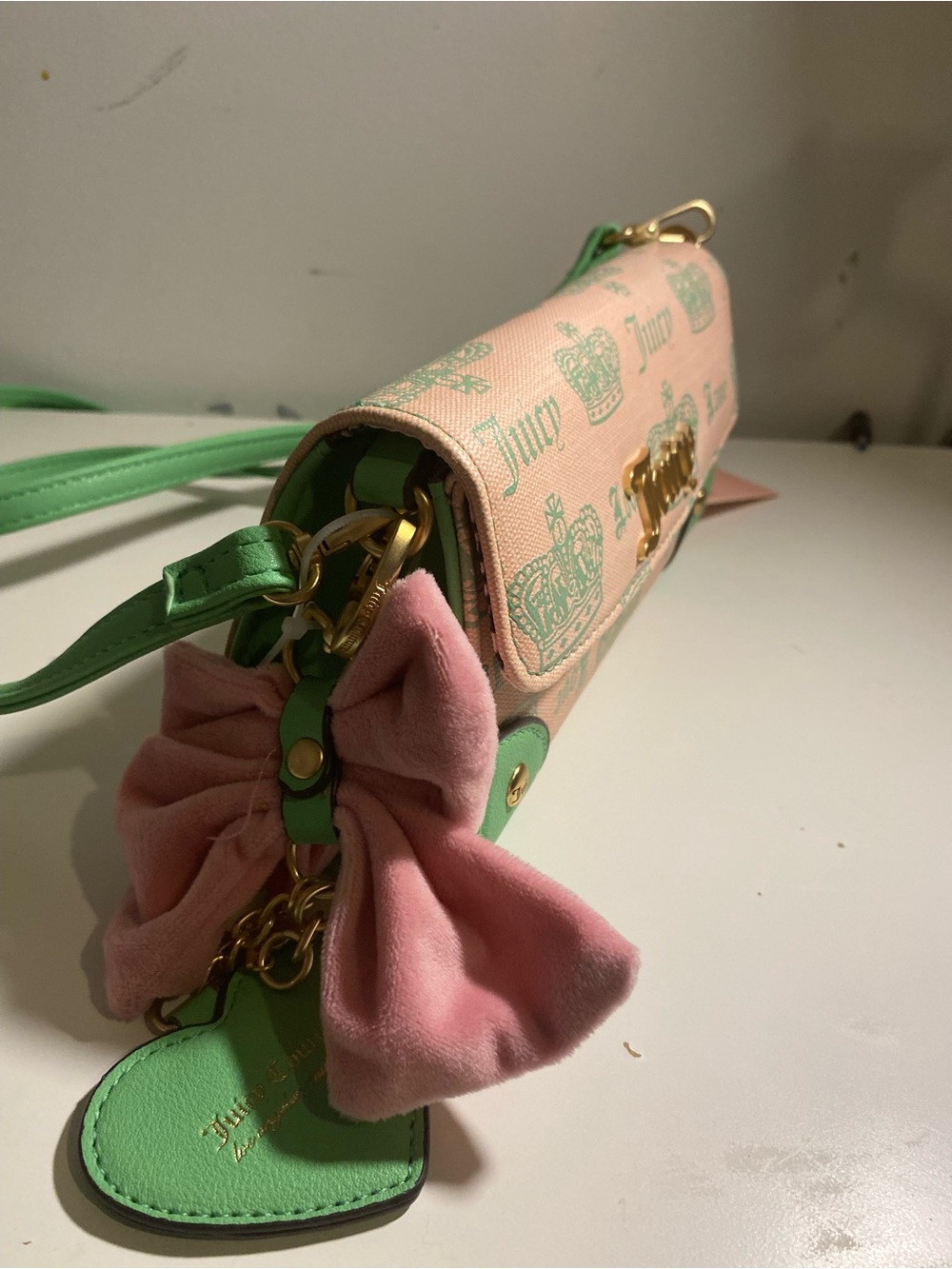 Juicy Couture Pink and Mint Heart Charm Shoulder Bag - Picture 3 of 7